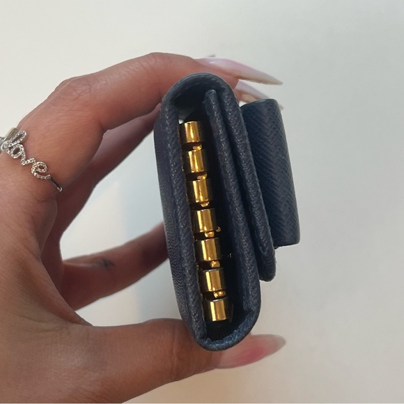 Prada Navy Blue & Gold Ribbon Bow Logo Small Wallet Key Case Holder Cardholder - Picture 4 of 12
